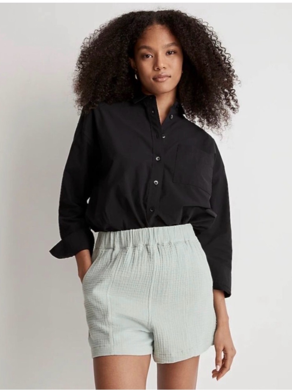 Madewell Easy Pull-On Lightspun Shorts in Cotton Gauze Celadon Green As Is
